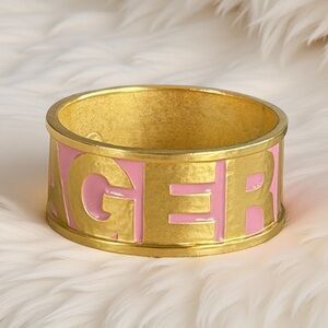 Rare Vintage Karl Lagerfeld Pink Enamel Wide Logo Bangle Bracelet | 80s 90s | 8”